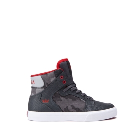 Supra Kids VAIDER High Top Shoes Dk. Grey Camo/white | US-80581